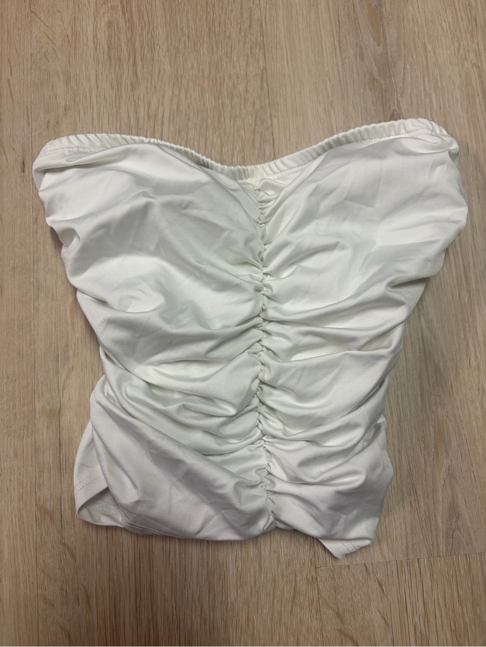 White Ruched Strapless Women’s Top
